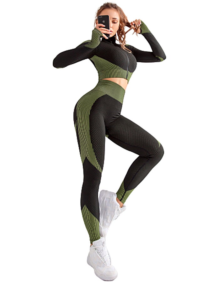 Striped Sports Suit Set Green/Black - Image 2